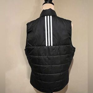 NWT Adidas Black Puffer Vest with White Stripes & collar logo, size M